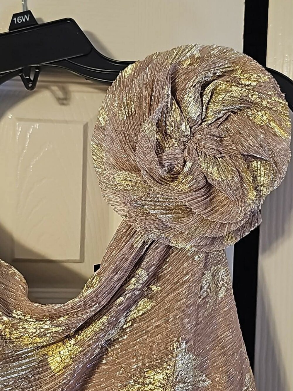 R&M Richards Taupe and Gold One-Shoulder Tiered Evening Gown - Picture 4 of 4